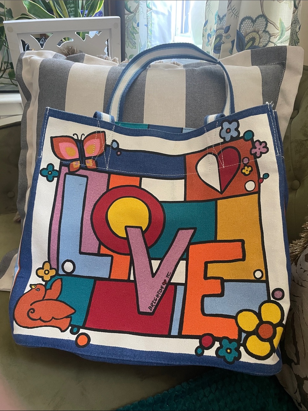 Brighton Multicolor Canvas Tote with Yellow Heart Accent - Picture 2 of 6